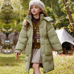 NEXT GJLG 女童羽绒服中长款新款收腰加厚森系白鸭绒儿童冬季外套