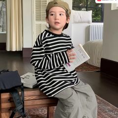 源源家童装男童t恤条纹儿童秋季打底衫2024新款中大童上衣洋气潮